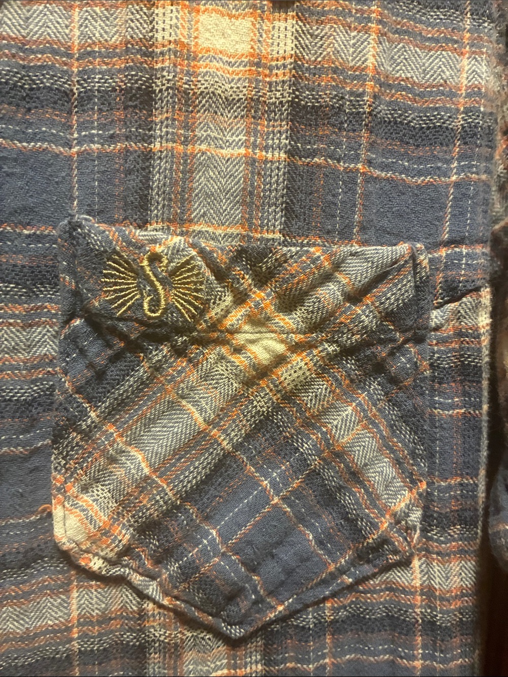 Shyanne Navy & Orange Plaid Shirt with Patterned Collar - Picture 6 of 9